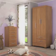 Imagem de Quarto Infantil Completo Guarda-Roupa 3 Portas 2 Gavetas Com Cômoda 5 Gavetas Amy Espresso Móveis