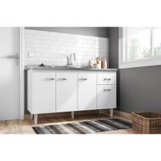 Imagem de Balcão de Cozinha Gabriela 150cm Branco S/Tampo - AJL Móveis