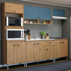 Imagem de Cozinha Modulada 5 Peças sem Tampo Torino Movelbento, Mel/Petroleo