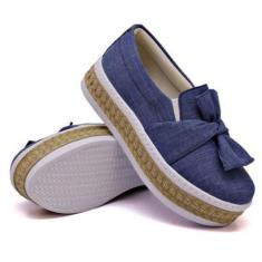 Imagem de Tênis Slip On Feminino Casual Macio Laço Frontal e Sola Borracha com Palha-Feminino