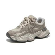 Imagem de BEAU TODAY Tênis de couro plataforma para mulheres, tênis feminino grosso para caminhada, confortável, antiderrapante, largo, casual, tênis feminino, Caqui, 36