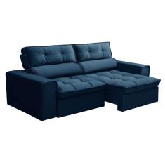 Imagem de Sofá 3 Lugares Retrátil e Reclinável Nantes Veludo Azul 200 cm