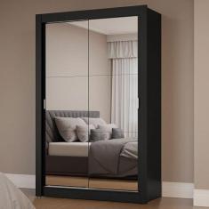 Imagem de Guarda-roupa Solteiro 2 Portas de Correr com Espelhos Preto Milano Madesa