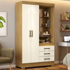 Imagem de Guarda-Roupa Solteiro Pequin 2 Portas 3 Gavetas com Espelho Nature/Off