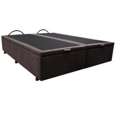 Imagem de Base Box Baú Para Cama Casal Queen 158x198cm Bipartido Liz S05 Suede Bordado Marrom - Mpozenato