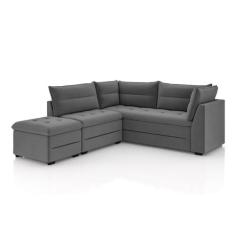 Imagem de Sofá de Canto com Puff Monte do Seu Jeito Benfica Veludo Cinza Luizzi