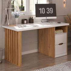 Imagem de Mesa Escrivaninha Florence 2 Gavetas Branco/Olmo - Artany Móveis