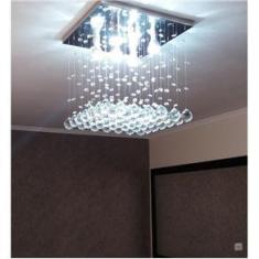 Imagem de Lustre De Cristal Para Sala De Jantar Com 50 Cm De Altura Base De Inox Polido De 30X30cm