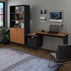 Imagem de Conjunto Escrivaninha Plus E Estante Hit Cor Freijó Com Preto - Artany
