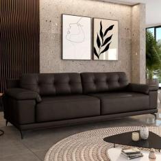 Imagem de Sofá Living 4 Lugares 252cm Agostino Pés Design Em Ferro Couro Marrom