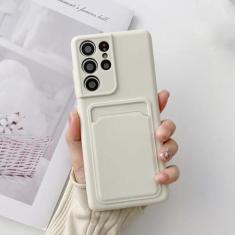 Imagem de Capa de telefone com compartimento para cartão de carteira de silicone líquido para Samsung A32 4G 5G A12 A42 A52 A72 S21 Plus S20 FE Note 20 Ultra Capa traseira macia, marfim, para SamsungS20 Ultra