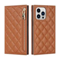 Imagem de Capa de couro tipo carteira com zíper crossbody para iPhone 14 Pro Max 13 12 Mini 11 7 8 Plus SE 2022 com suporte para cartão e alça de cordão, marrom, para iPhone 12ProMax