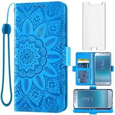 Imagem de Asuwish Capa de telefone para Samsung Galaxy J2 Pro 2018 com protetor de tela de vidro temperado e carteira de couro floral com suporte para cartão de crédito celular Glaxay J 2 J2pro J250M SM-J250M