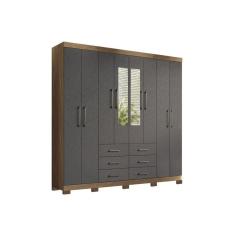 Imagem de Guarda Roupa 8 Portas e 6 Gavetas c/ Espelho e Pés Liverpool Atacama-Jatobá/Grafite - Santos Andirá