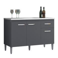 Imagem de Balcão Para Pia Gabriela 120 Cm 3 Portas Cinza Ajl
