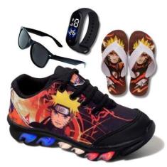 Imagem de Kit Tênis De Led Infantil Menino Masculino Naruto + Chinelo + Relógio + Óculos-Masculino