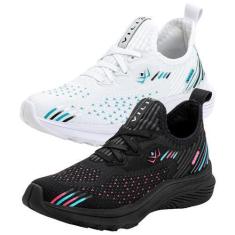 Imagem de Kit 2 Pares Tênis Vili Feminino para Caminhada Academia, 37, Pretopink