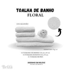 Imagem de Jogo De Toalha De Banho e Rosto 5 Peças Gigante Briza Floral - Branca
