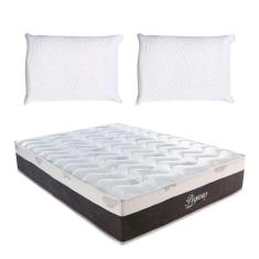Imagem de Colchão Casal Pegasus Molas Ensacadas (30x128x188) Branco e Cinza com 2 Travesseiros Guldi Soft Nasa Branco