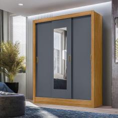 Imagem de Guarda Roupa Solteiro com Espelho 3 Portas de Correr 2 Gavetas Bolivia Moval