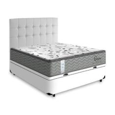 Imagem de Cama Box Baú + Cabeceira Cassis Branca e Colchão de Molas Casal - Prob