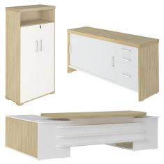 Imagem de Conjunto Escritório Home Office 3 Peças Corp A06 Carvalho-branco - Mpozenato