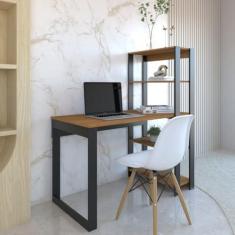 Imagem de Mesa Escrivaninha c/Estante 4 Prateleiras Licce Preto/Freijó