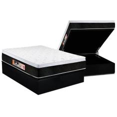 Imagem de Cama Box Baú Casal: Colchão Espuma D45 Castor Black e White Air Euro Pillow + Base CRC Courano Black(138x188)