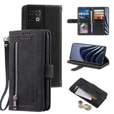 Imagem de Furiet Capa carteira compatível com OnePlus 10 Pro One Plus 10Pro 5G para alça de pulso couro PU flip porta-cartões 9+ compartimentos para cartões com zíper, capa de telefone para On 1Plus 1 + Plus10