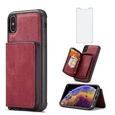 Imagem de Capa de telefone para iPhone Xs Max capa carteira com protetor de tela de vidro temperado e suporte para cartão de crédito acessórios para celular i X XR Xsmax 10x SX Xmax 10xs 10s 10 Plus Xmaxs
