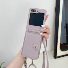 Imagem de Carteira Crossbody com porta-cartão, capa de telefone para Samsung Galaxy Z Flip 5 4 3 Flip5 Flip4 Flip3 5G, capa de couro PU, roxa, para Galaxy Z Flip4