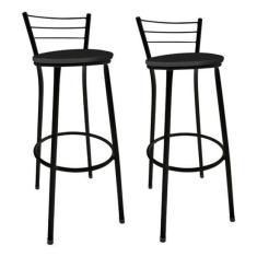 Imagem de Kit - 2 Banqueta Alta Balcão Assento Almofada Preto Promo