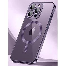 Imagem de TRODINO Design magnético cristalino para iPhone 15 Pro [protetor de lente de câmera e compatível com MagSafe] para homens e mulheres, capa protetora de borda banhada de luxo fina e macia de 6,1