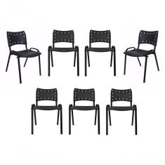 Imagem de Kit 7 Cadeiras Iso Para Escola Escritório Comércio Preta Base Preta