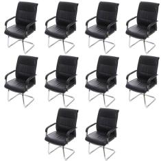 Imagem de Kit 10 Cadeiras para Escritório Interlocutor Estofada em Sintético Estocolmo 3323 Preta