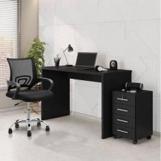 Imagem de Kit 3 Peças com Cadeira para Escritório, Escrivaninha e Gaveteiro Gávea Espresso Móveis Preto