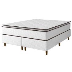 Imagem de Cama Box Queen Size Umaflex New Itália com Molas Ensacadas e Pillow Top D26 - 63x158x198cm - Branco/Marrom	