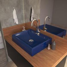Imagem de Kit Cuba RT49 com Torneira Luxo 1195 Metal e Válvula Click 1 Polegada B e Sifão Pvc e Flexível Compace  Escuro