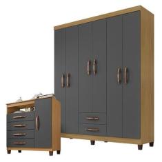 Imagem de Guarda Roupa Casal Módena E Cômoda Sapateira Cannes Carvalho Americano