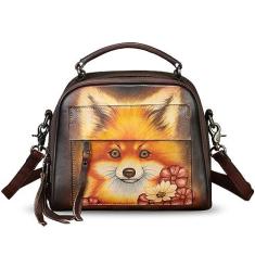 Imagem de Bolsa feminina de couro genuíno pintada à mão com alça superior, bolsa tiracolo feita à mão, Padrão 2, Medium