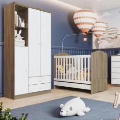 Imagem de Quarto de Bebê Berço Mini Cama e Guarda Roupa 3 Portas 2 Gavetas Bala de Menta Henn