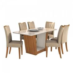 Imagem de Conjunto Sala De Jantar 6 Cadeiras Apogeu Móveis Lopas Rovere Naturale/Veludo Naturale Creme