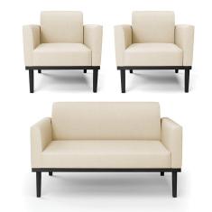 Imagem de Sofá Namoradeira com 2 Poltronas Base de Madeira Fixa Preto Marisa Linho D03 - D`Rossi