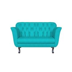 Imagem de Namoradeira Decorativa Dália Suede Azul Tifany 2 Lugares Pés Madeira Ms Decor