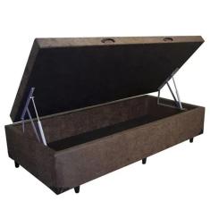 Imagem de Cama Box Baú Solteiro Suede Marrom -Pistão A Gás