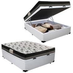 Imagem de Cama Box Baú Casal Sintético + Colchão Ortobom Iso Dupla Face 60X138X188 Branco
