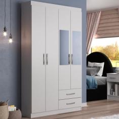 Imagem de Guarda-Roupa Solteiro Atalaia 4 Portas 2 Gavetas Com Espelho Branco -
