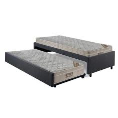 Imagem de Bicama Box Solteiro Linho Cinza 88X188 Com Dois Colchões Airtech Molas