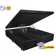 Imagem de Cama Box Baú King Blue Bipartido AColchoes Suede Preto 41x193x203
