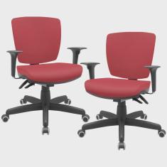 Imagem de Kit 2 Cadeiras de Escritório Executiva Office Giratória Preto Baixa Flexi P03 Vinil Vermelho - Lyam